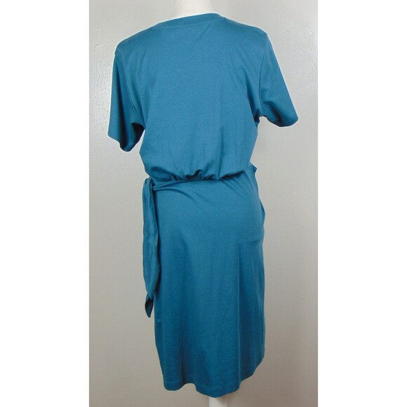 Vince Side-Tie Mini T-Shirt Dress Size Medium Teal Wrap Sarong Lagom Minimalist - Picture 3 of 8